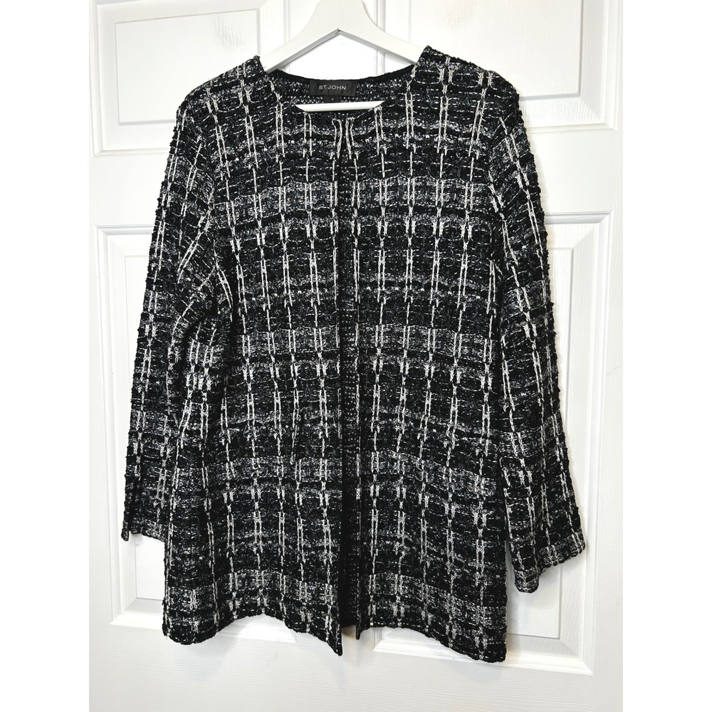 St John Open Front Knit Jacket 10 Metallic Tweed